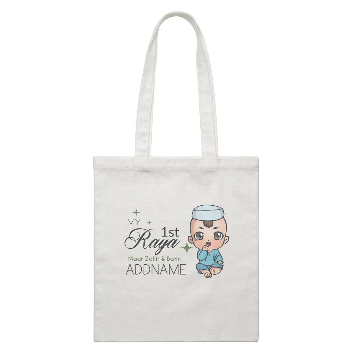 Raya Chibi Baby Baby Boy My 1st Raya Maaf Zahir &amp; Batin Addname White Canvas Bag