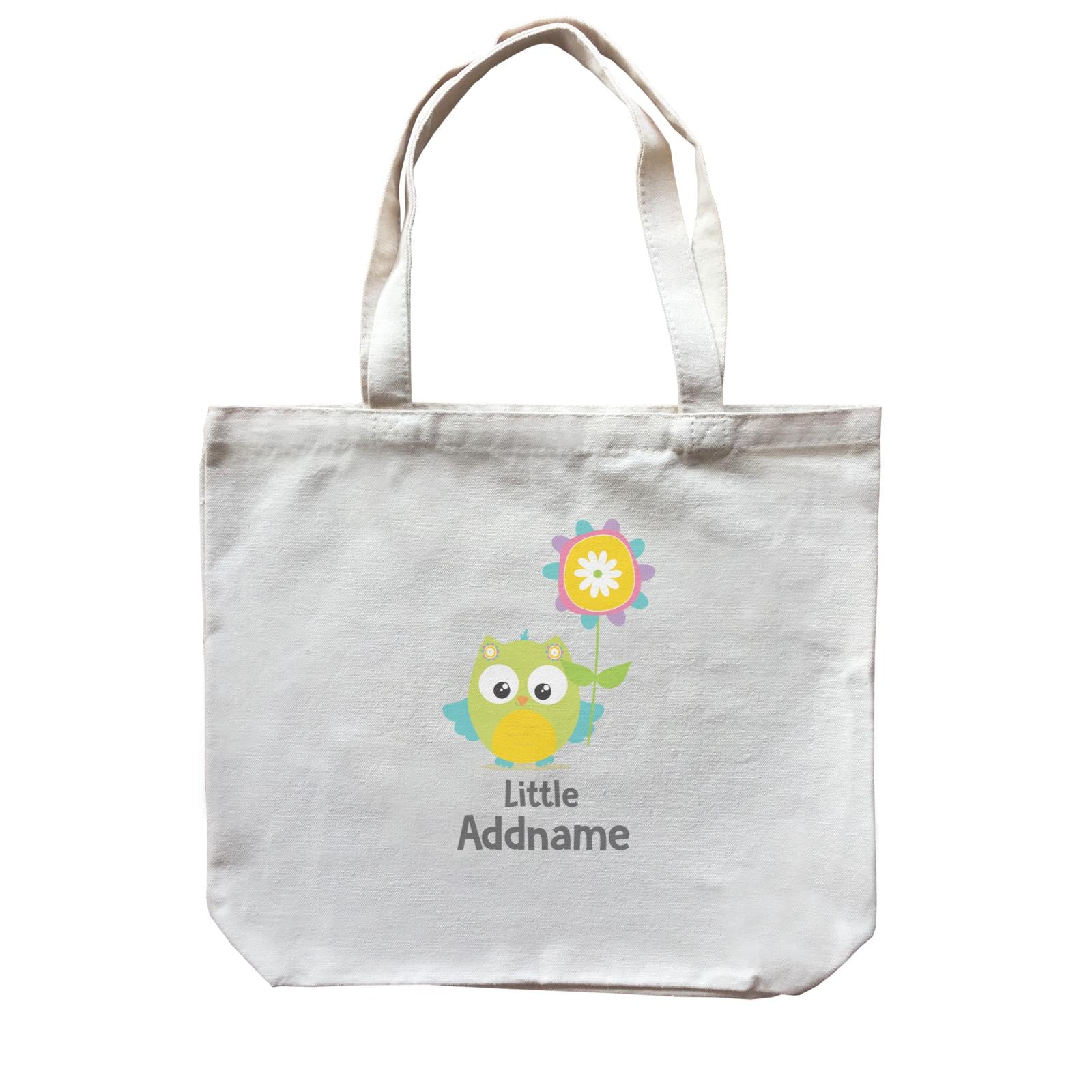 Cute Owls Green with Flower Little Addname Canvas Bag