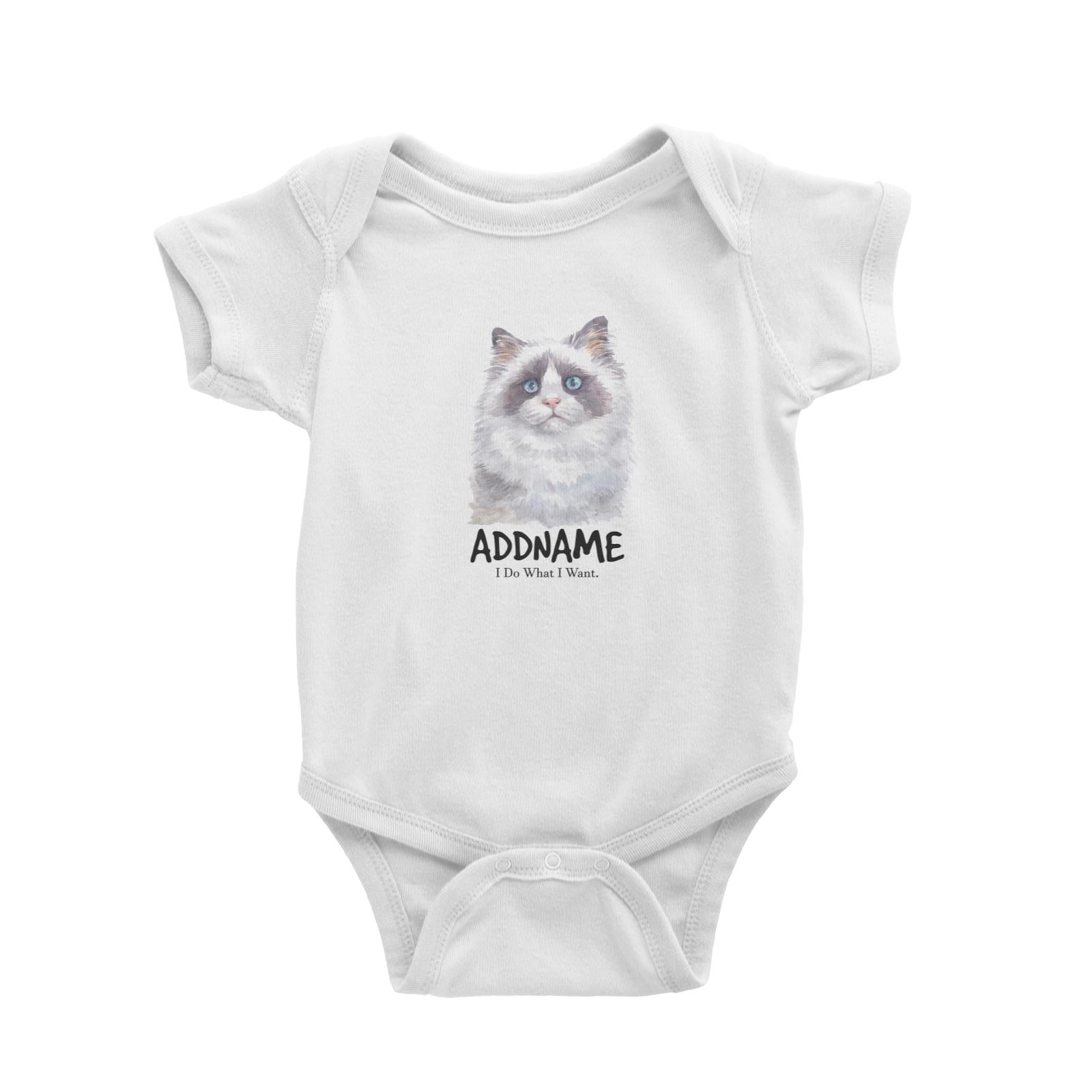 Watercolor Cat Ragdoll Cat Dark Eyes I Do What I Want Addname Baby Romper