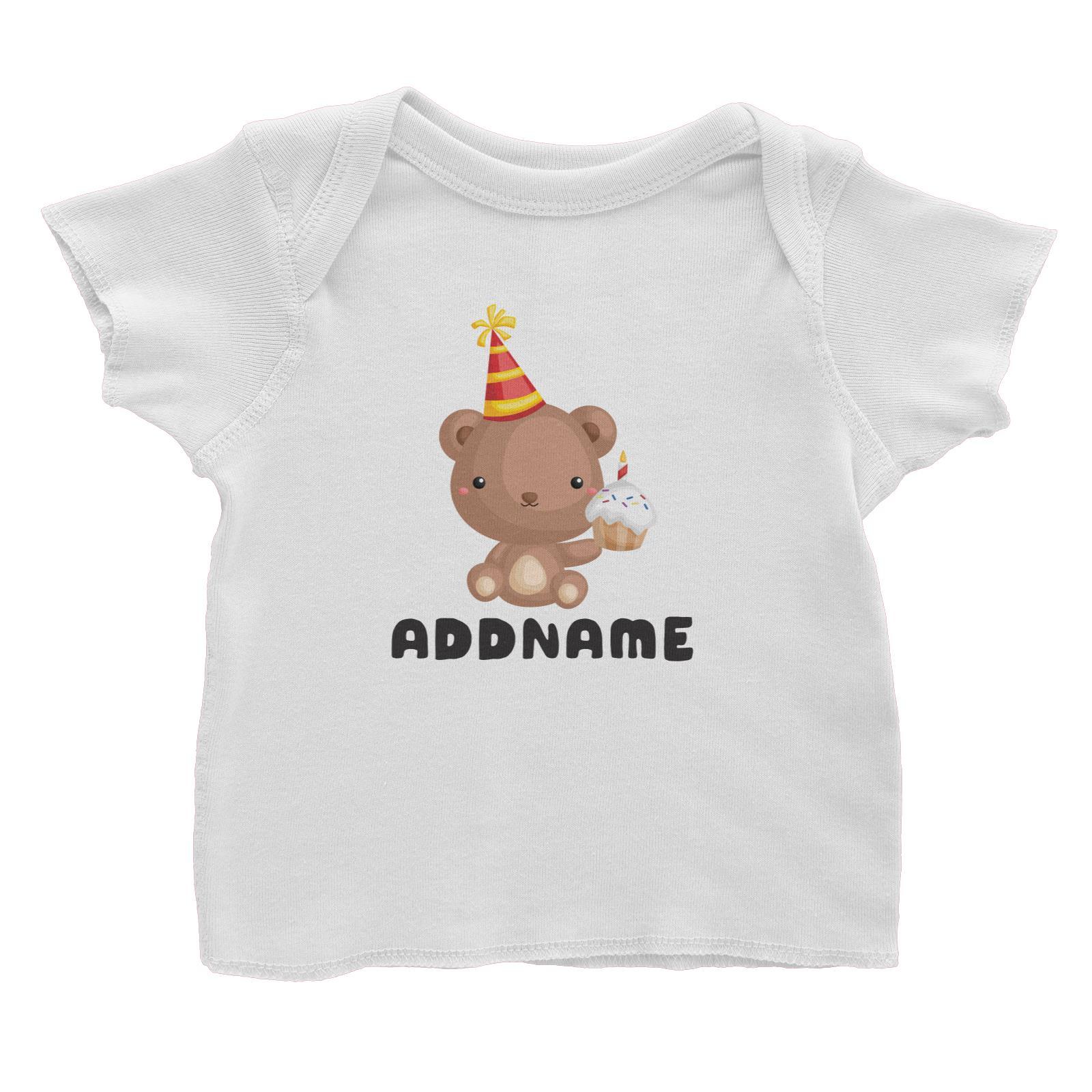 Birthday Friendly Animals Bear Holding Cupcake Addname Baby T-Shirt