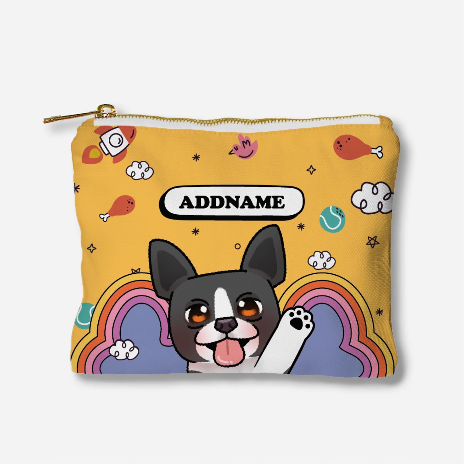 Paw Print Series Full Print Zipper Pouch - Black and White Boston Terrier