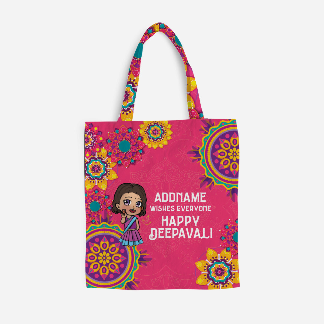 Deepavali Chibi Full Print Canvas Bag - Little Girl Addname Wishes Everyone Deepavali