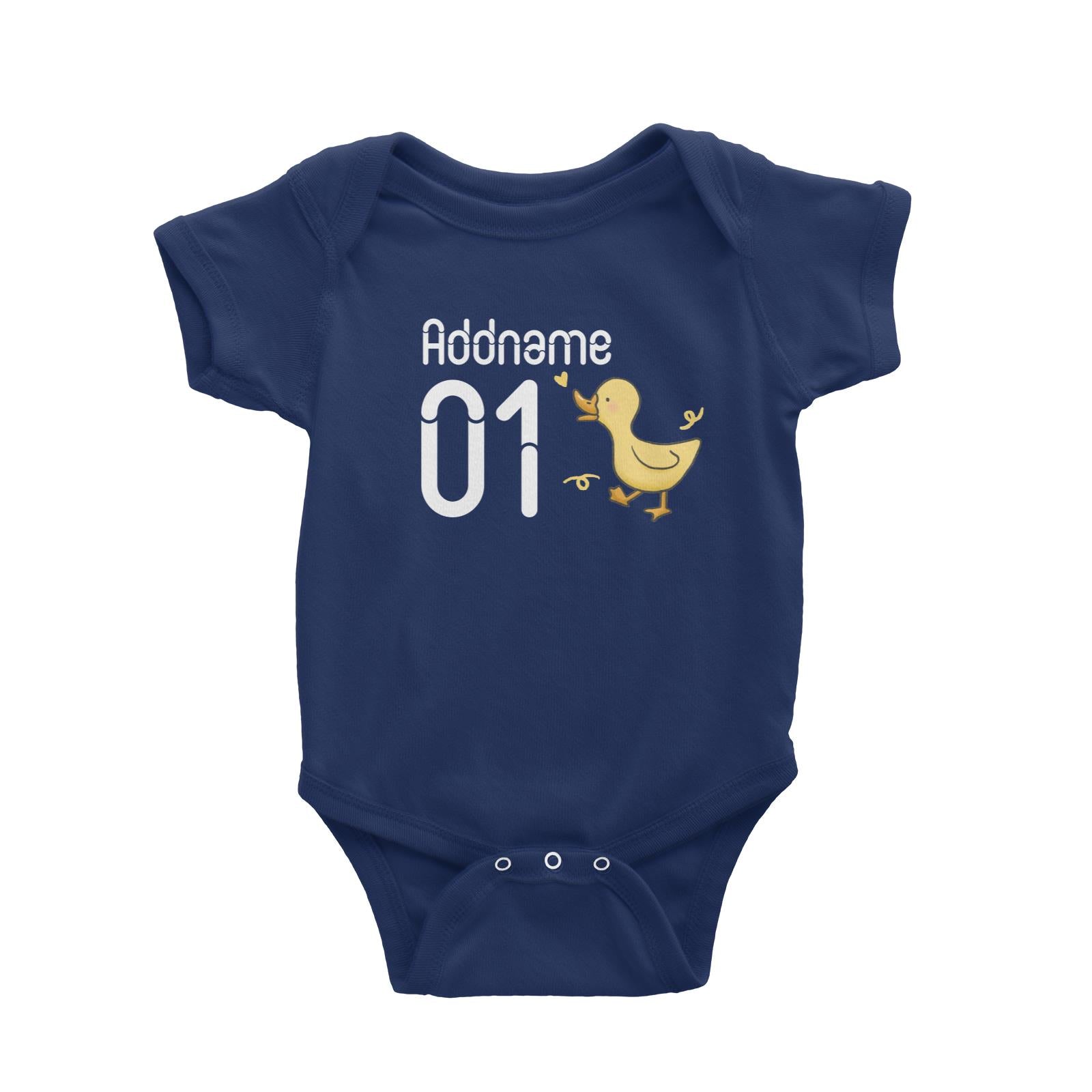 Name and Number Cute Hand Drawn Style Duck Baby Romper