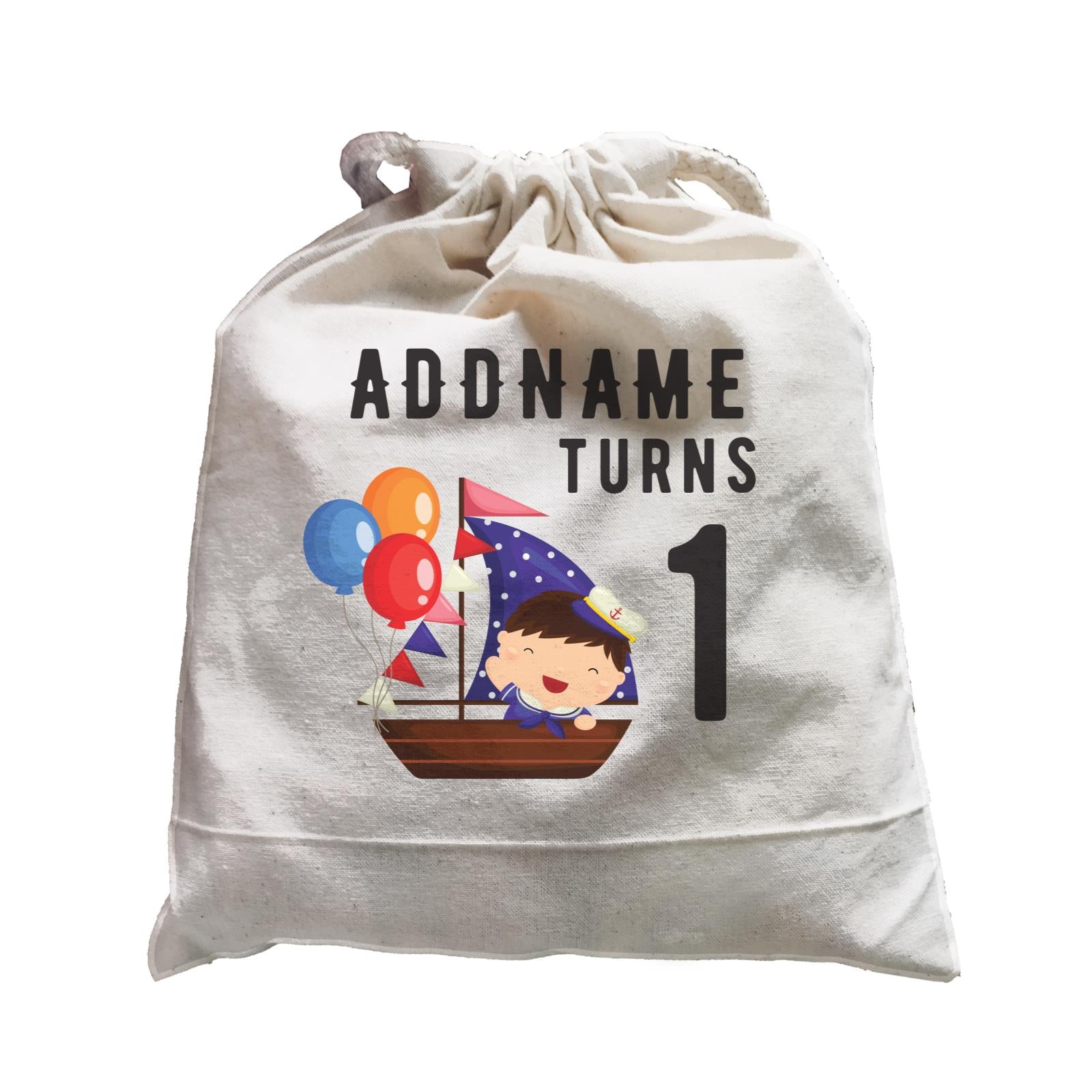 Birthday Sailor Baby Boy In Ship With Balloon Addname Turns 1 Satchel