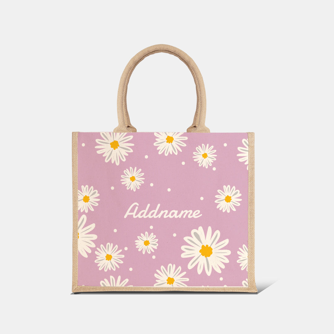 Daisy Series Half Lining Jute Bag - Blush Natural