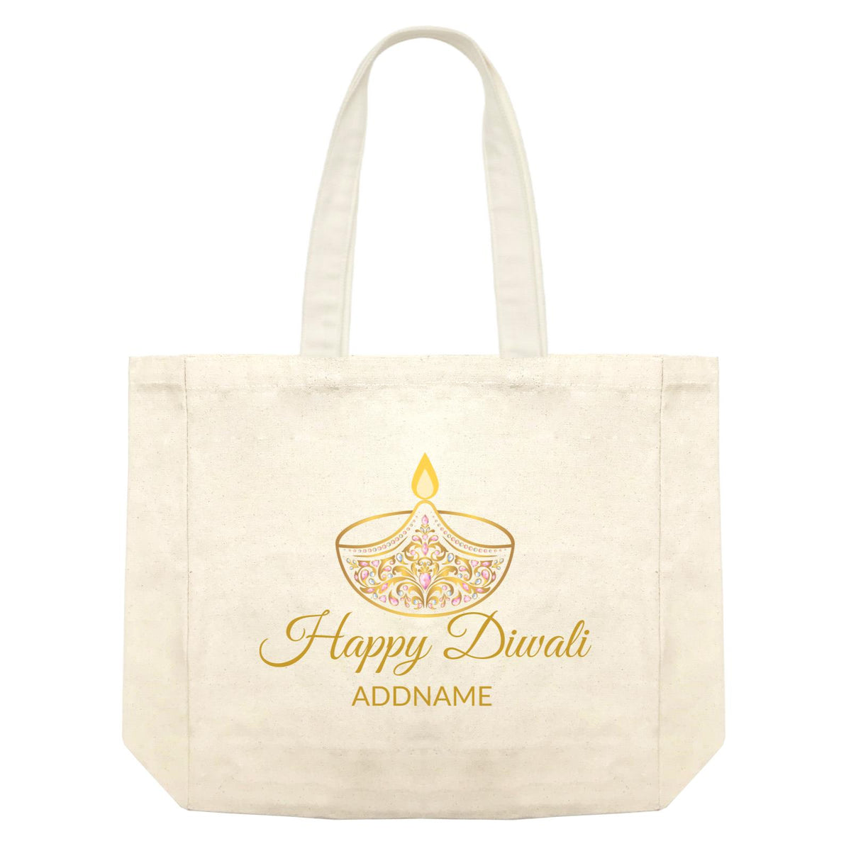 Happy Diwali with Ornamental Diyas Addname Shopping Bag