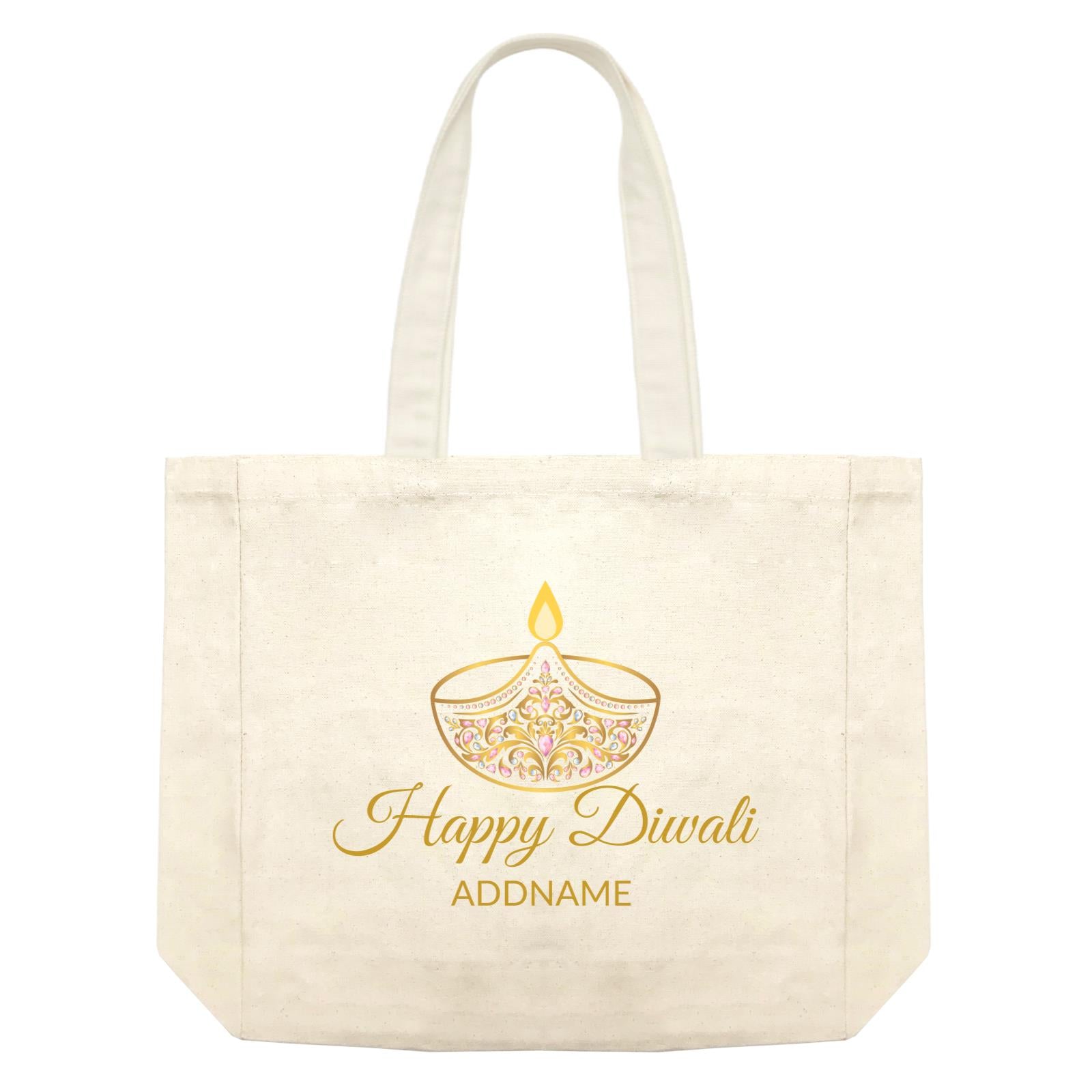 Happy Diwali with Ornamental Diyas Addname Shopping Bag