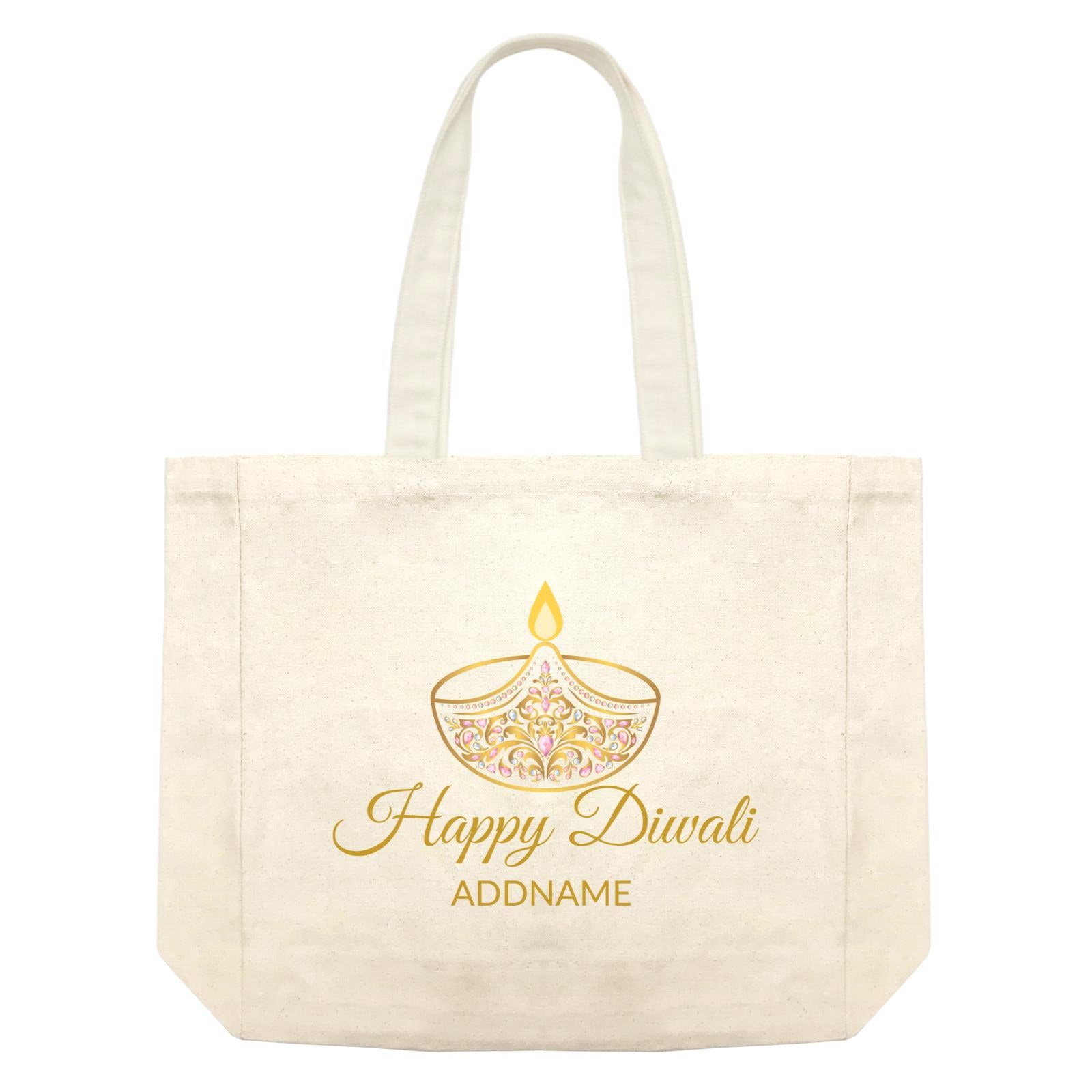 Happy Diwali with Ornamental Diyas Addname Shopping Bag