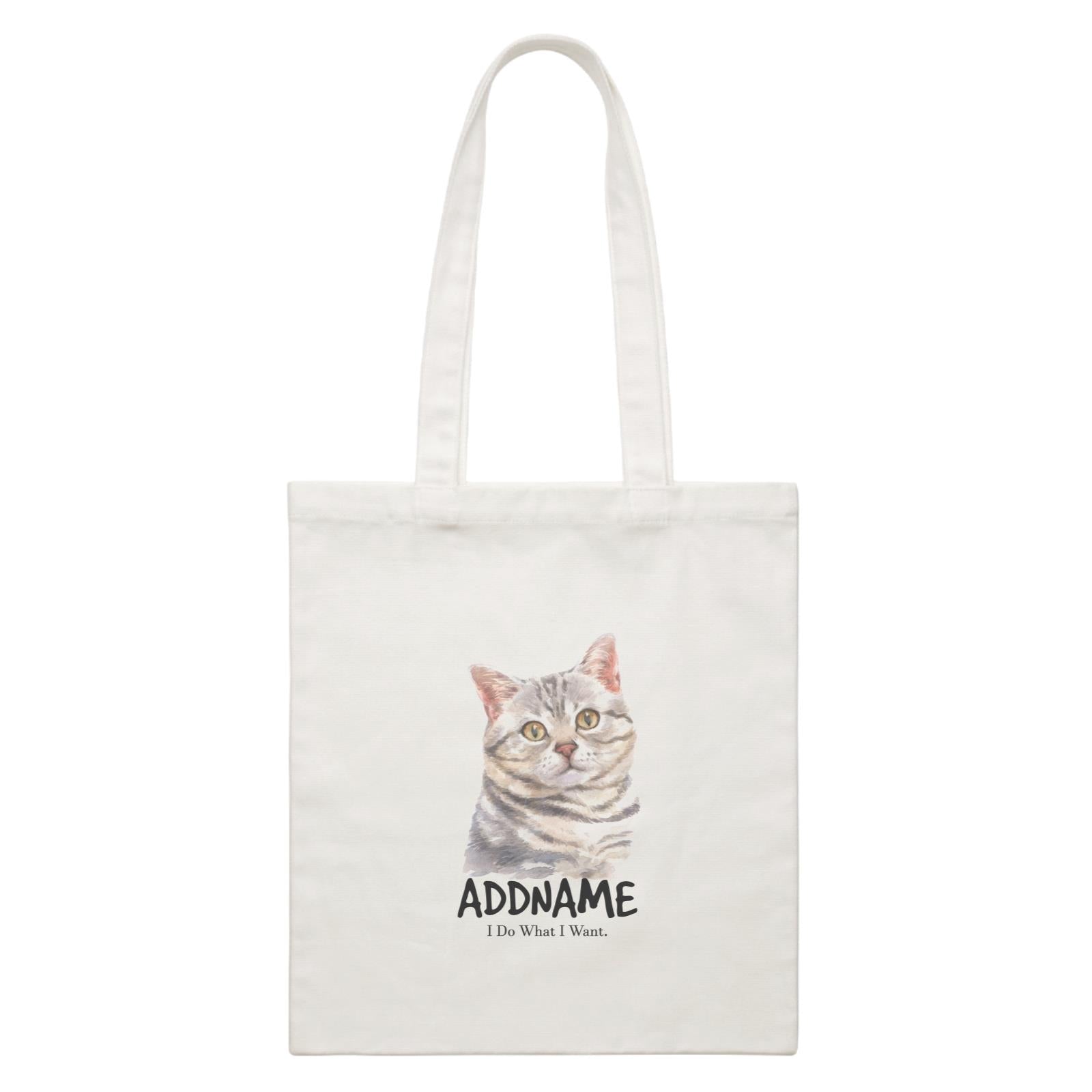 Watercolor Cat American Shorthair Grey I Do What I Want Addname White Canvas Bag