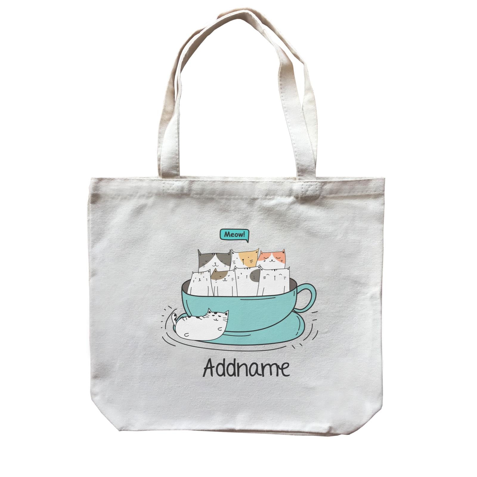 Cute Animals And Friends Series Hello Cat Coffee Cup Group Addname Canvas Bag