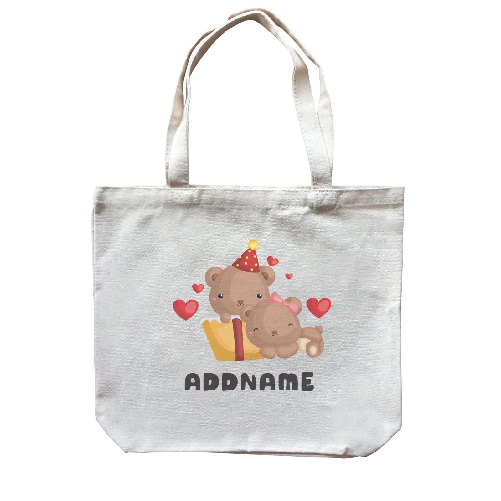 Birthday Friendly Animals Happy Two Bears Open Present Addname Canvas Bag