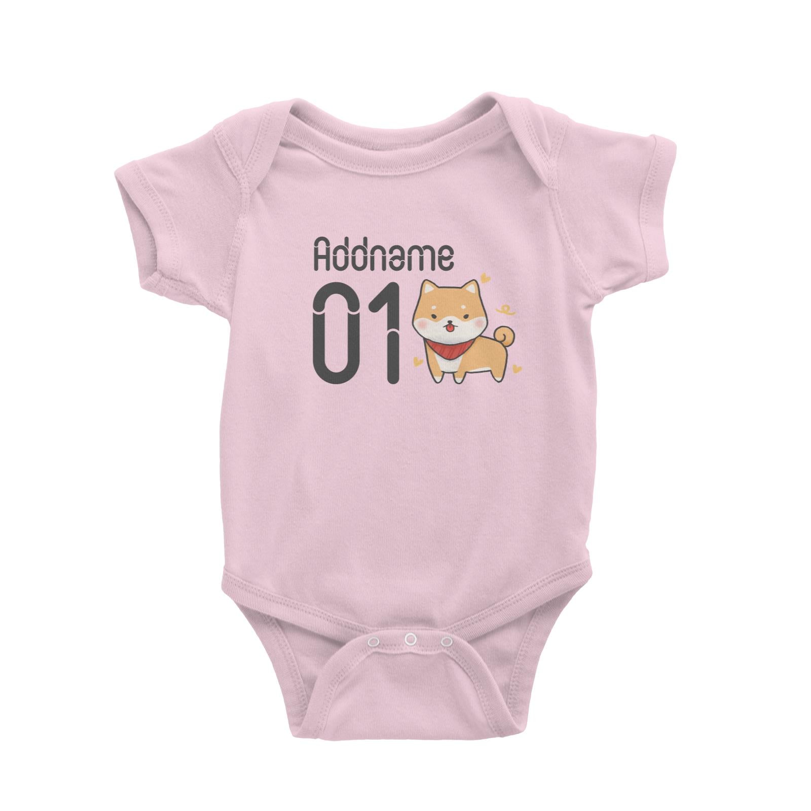 Name and Number Cute Hand Drawn Style Shiba Inu Baby Romper