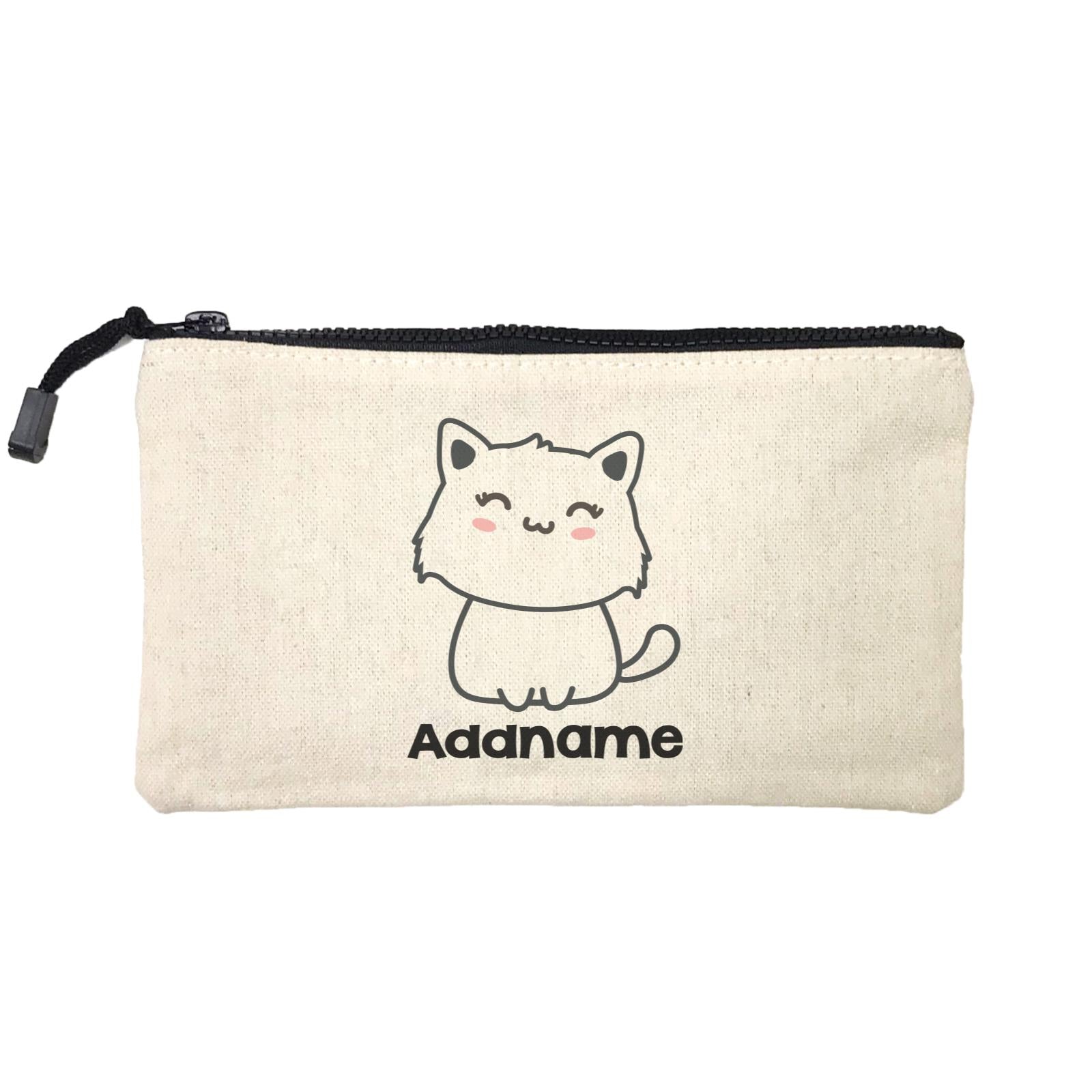 Drawn Adorable Cats White Addname Mini Accessories Stationery Pouch
