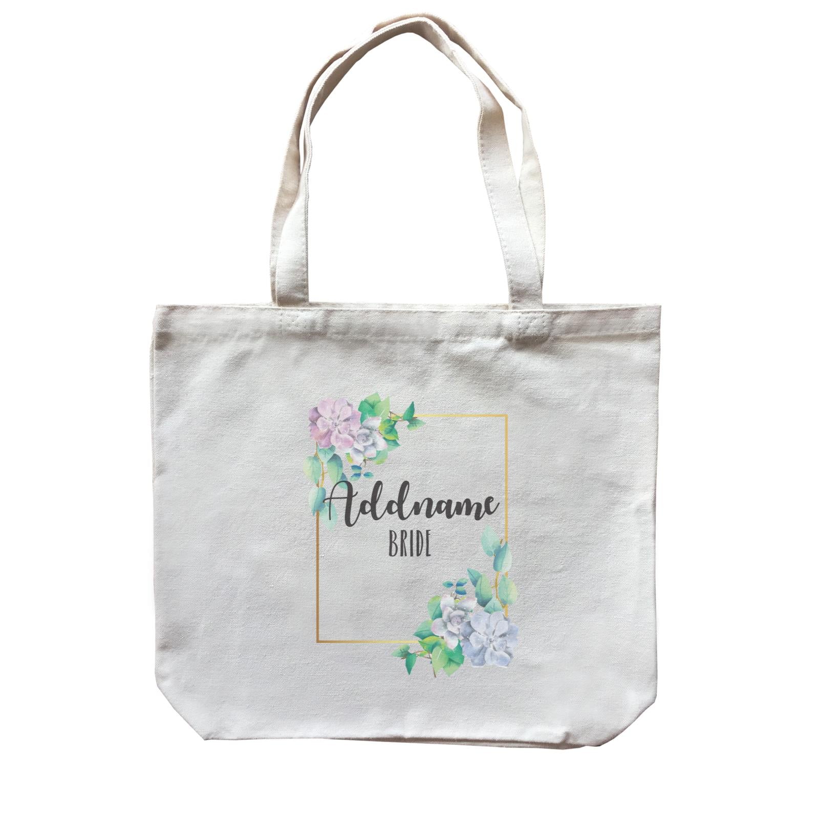 Bridesmaid Floral Modern Blue Flowers With Frame Bride Addname Canvas Bag