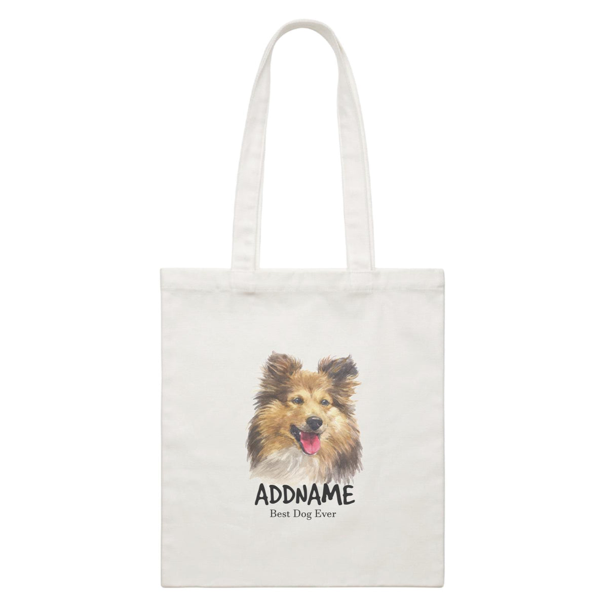 Watercolor Dog Shetland Sheepdog Best Dog Ever Addname White Canvas Bag