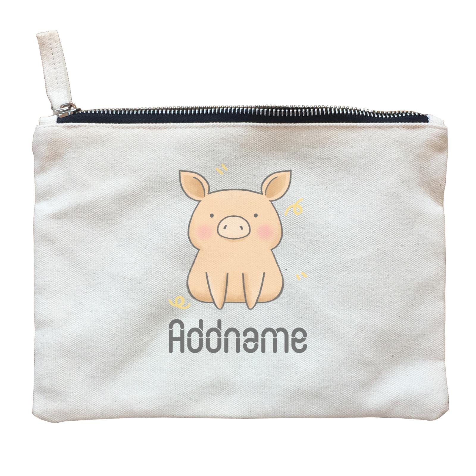 Cute Hand Drawn Style Pig Addname Zipper Pouch
