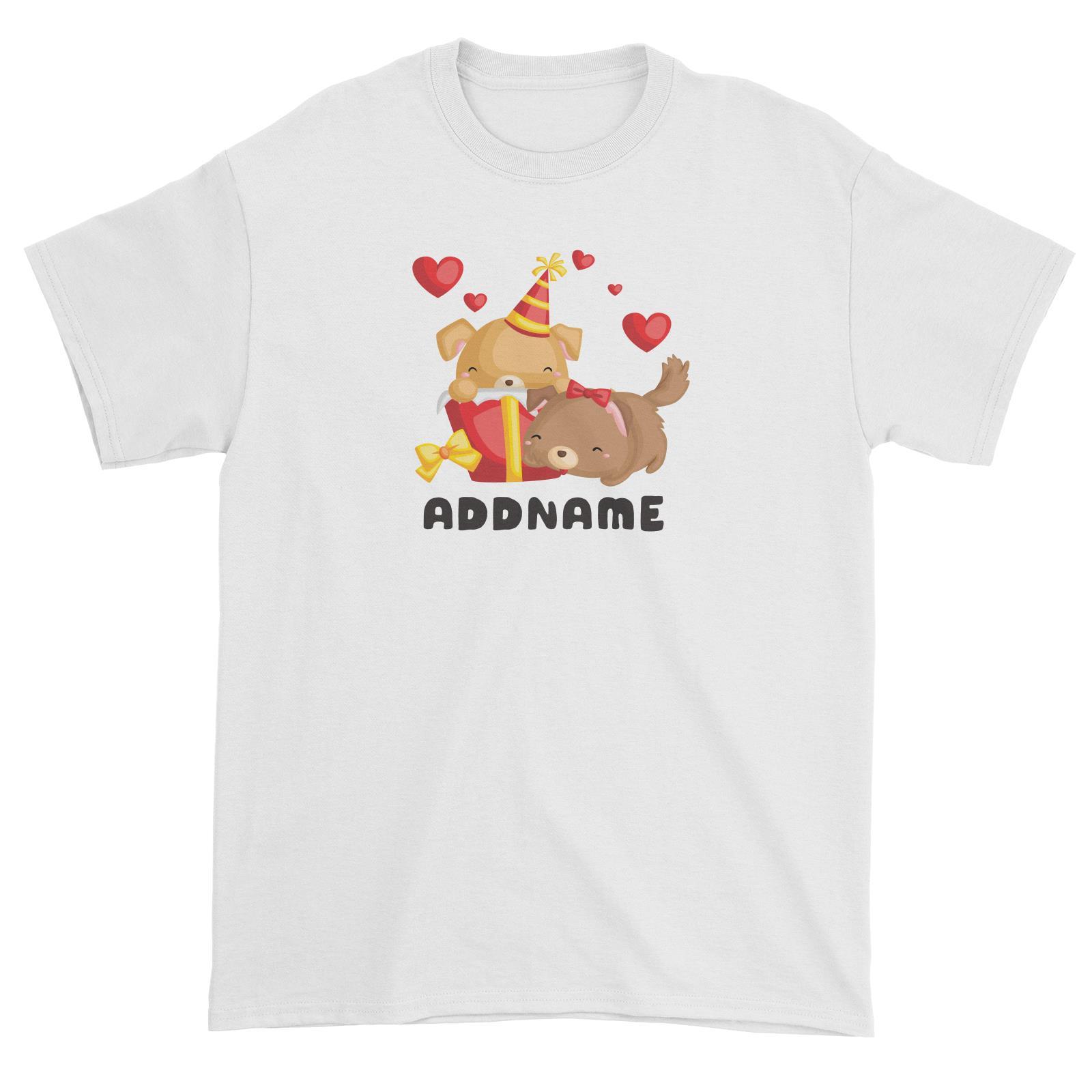 Birthday Friendly Animals Happy Two Dogs Open Present Addname Unisex T-Shirt