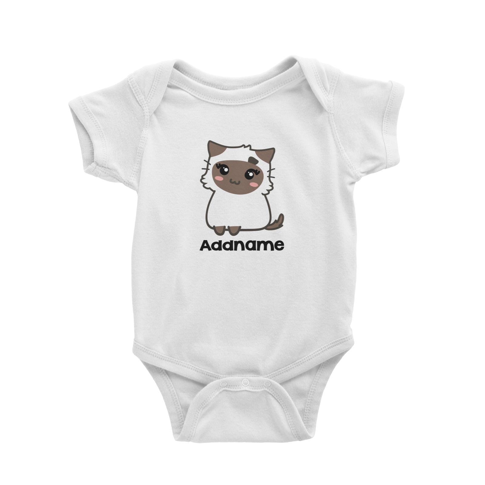 Drawn Adorable Cats White & Chocolate Addname Baby Romper