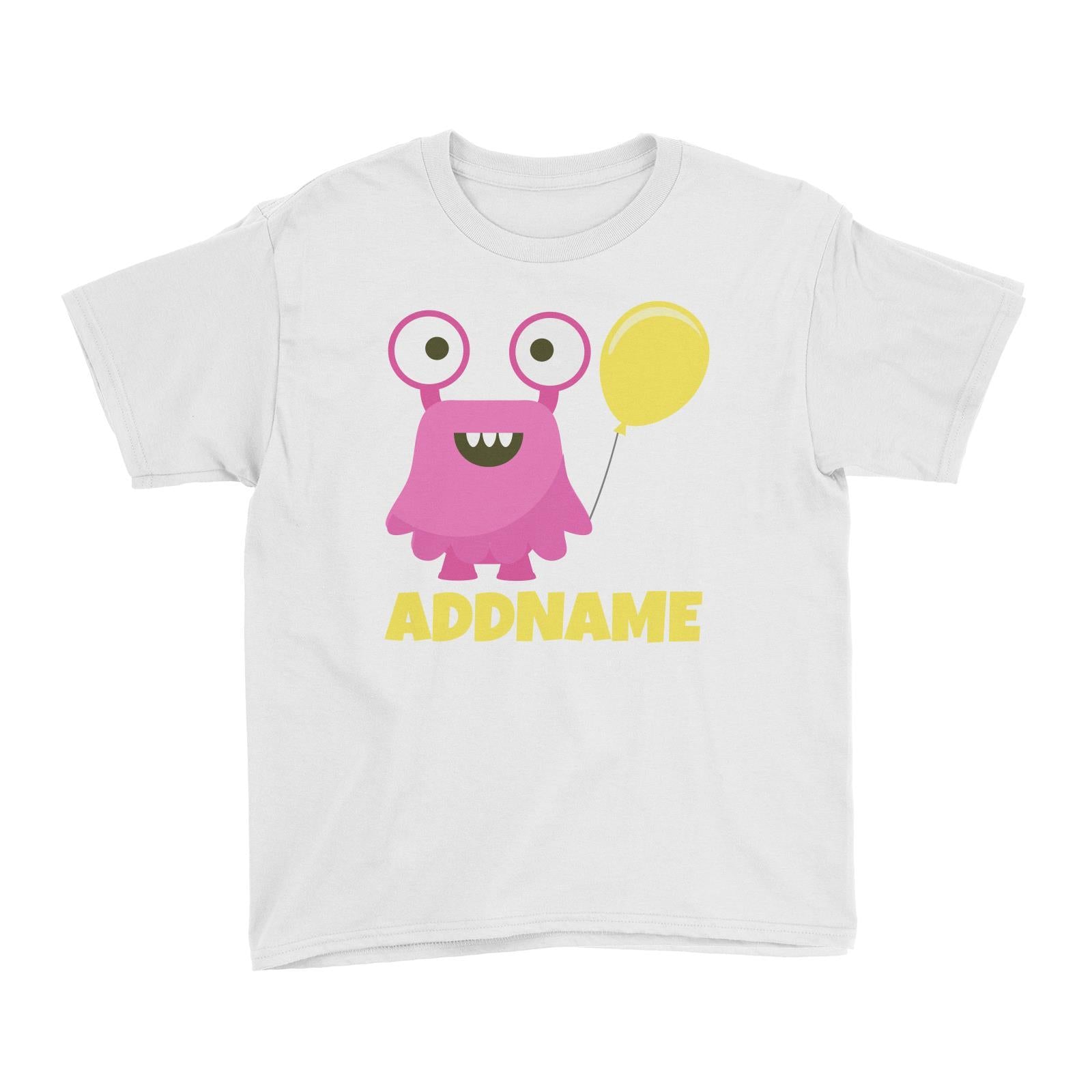 Pink Monster Birthday Theme Addname Kid's T-Shirt