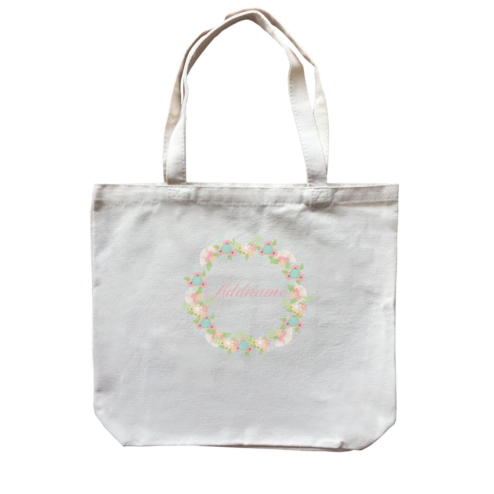 Basic Family Series Pastel Deer Flower Wreath Addname Canvas Bag