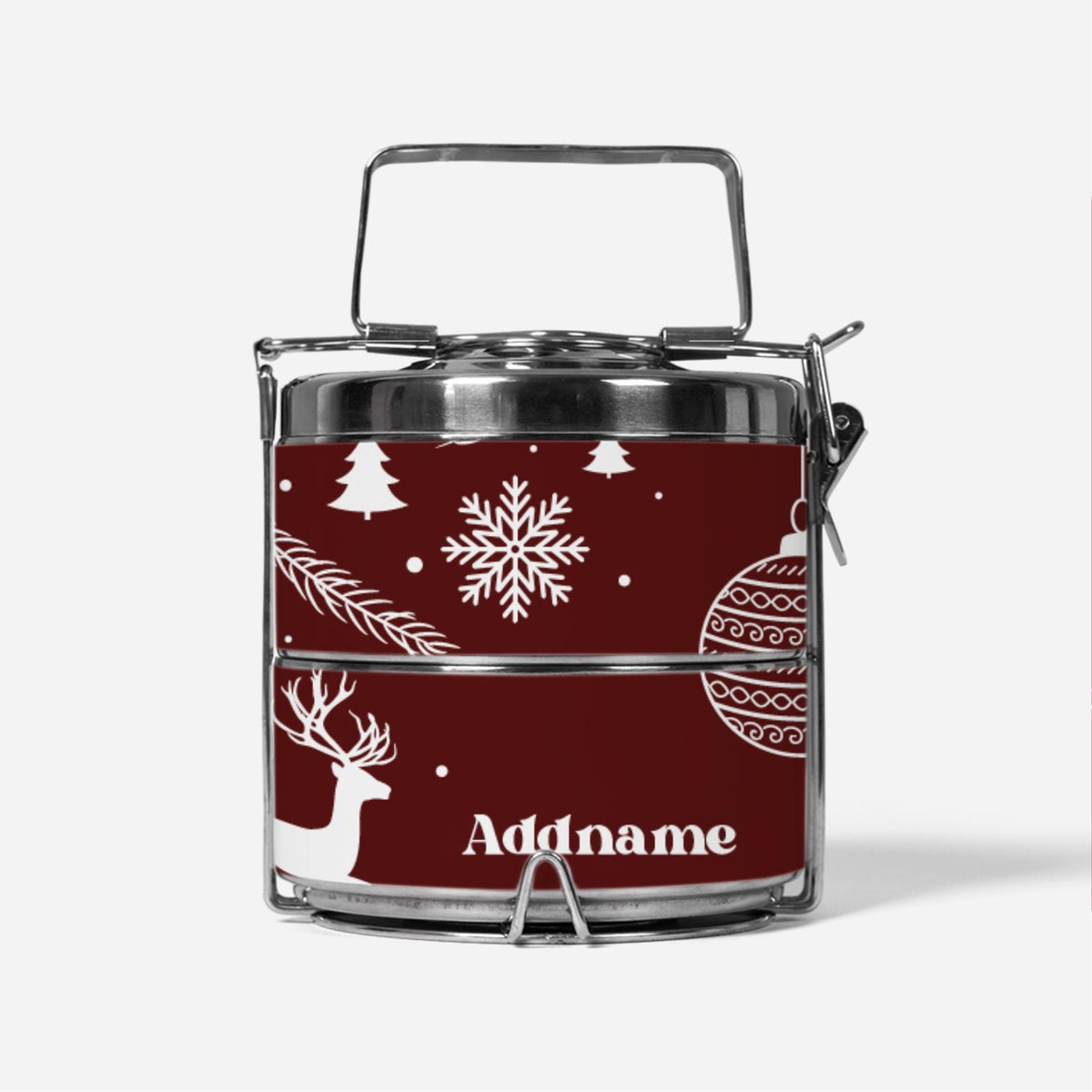 Christmas Series Premium Two Tier Tiffin Carrier - Jubilant Reindeers Red