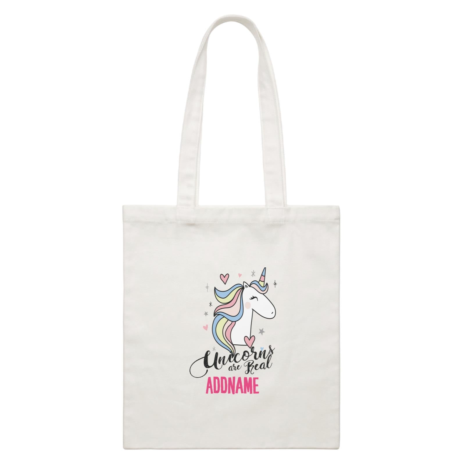 Cool Vibrant Series Unicorns Are Real Addname White Canvas Bag