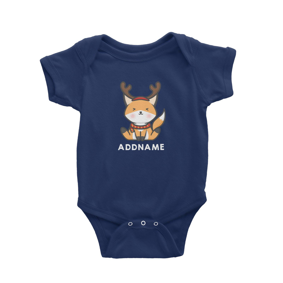 Xmas Cute Fox With Reindeer Antlers Addname Accessories Baby Romper