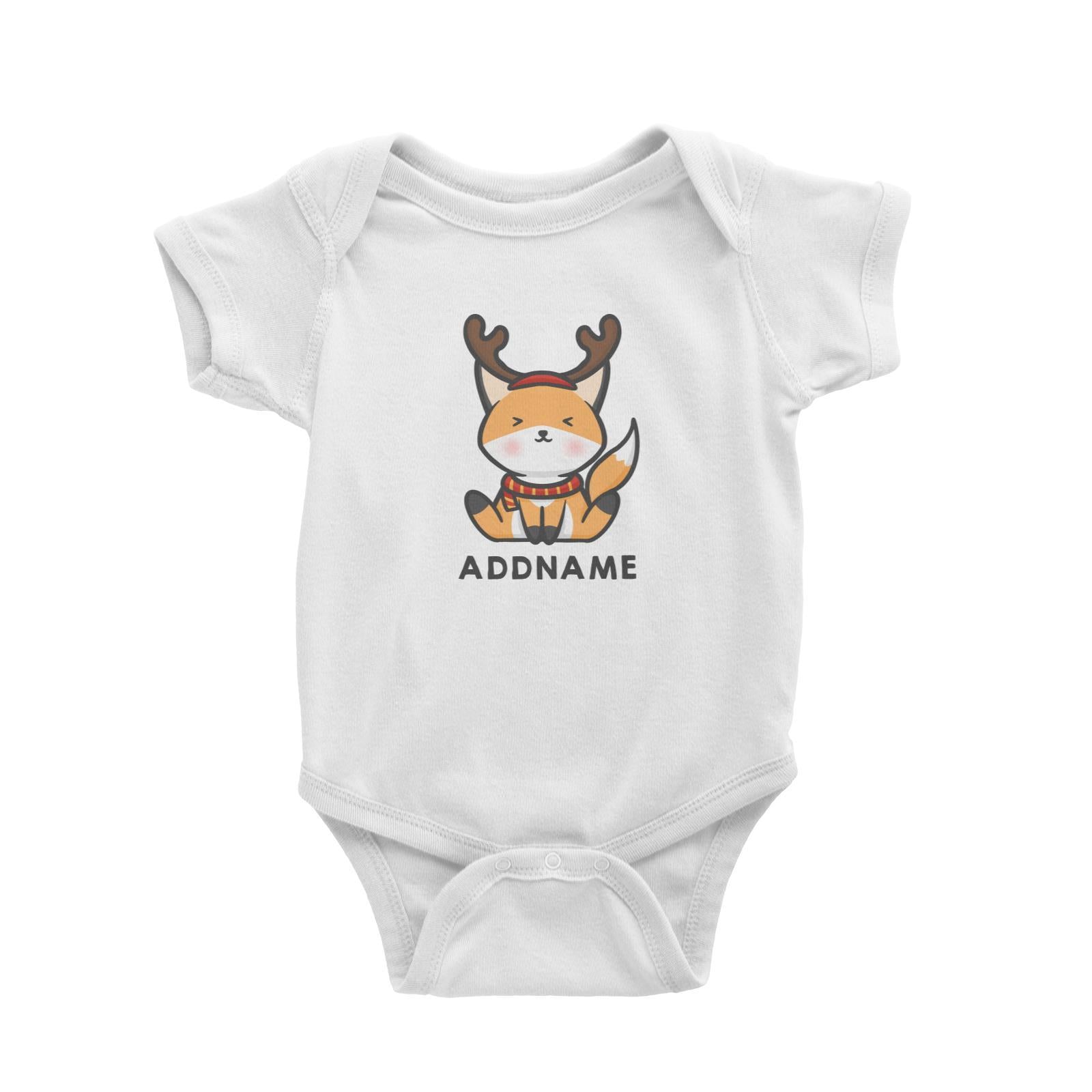 Xmas Cute Fox With Reindeer Antlers Addname Accessories Baby Romper