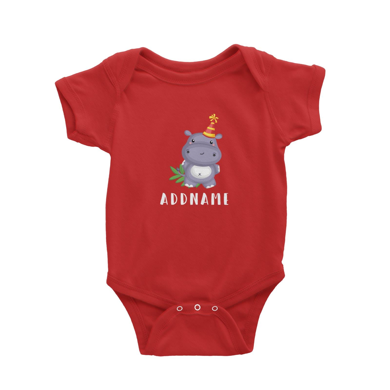 Birthday Safari Hippo Wearing Party Hat Addname Baby Romper