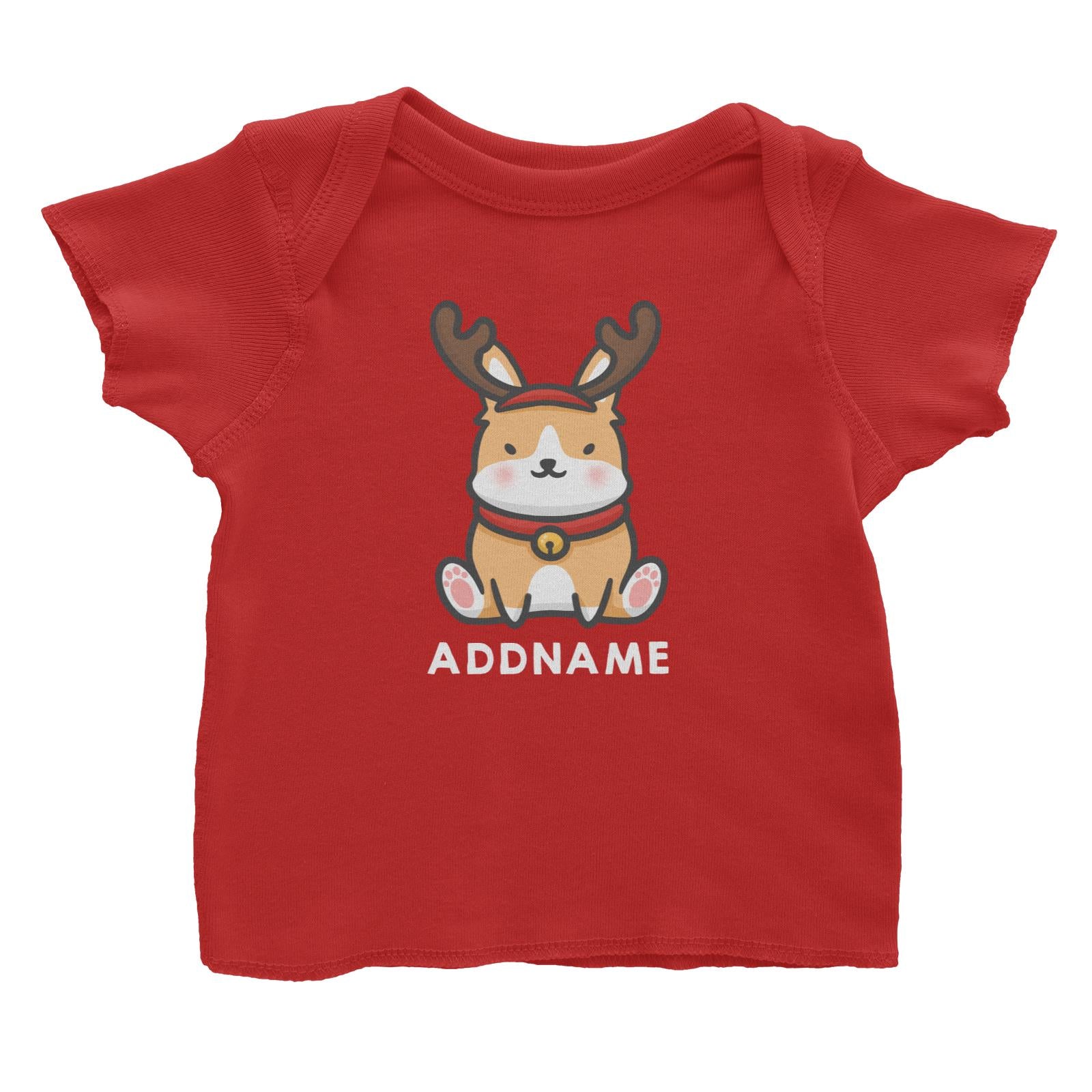Xmas Cute Dog With Reindeer Antlers Addname Accessories Baby T-Shirt