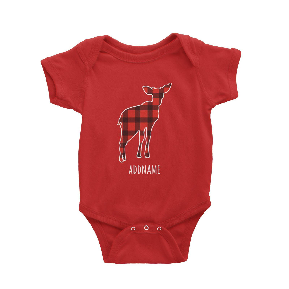 Baby Deer Silhouette Checkered Pattern Addname Baby Romper Christmas Matching Family Animal Personalizable Designs