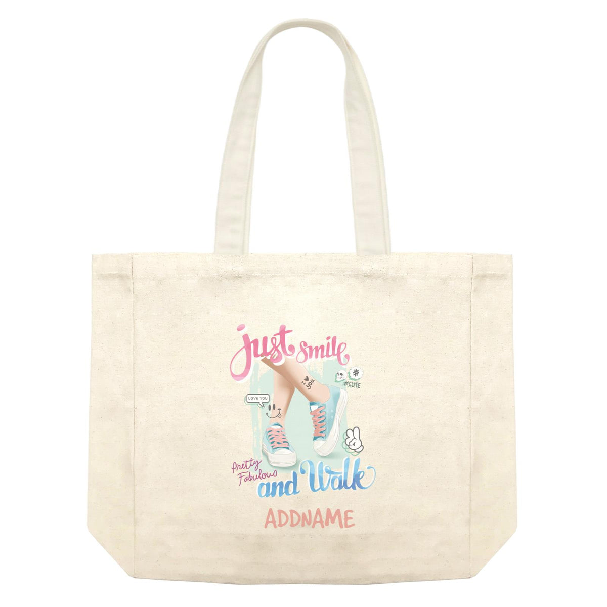Chic Sneakers Just Smile and Walk With Addname Shopping Bag
