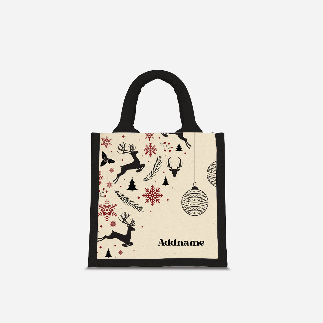 Christmas Series Half Lining Lunch Bag - Jubilant Reindeers Black