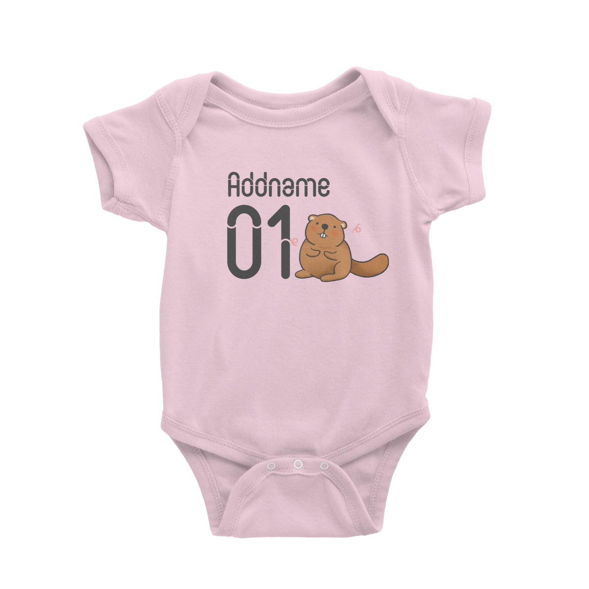 Name and Number Cute Hand Drawn Style Beaver Baby Romper