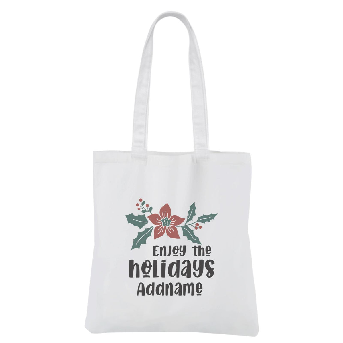 Christmas Series Holly Enjoy The Holidays White Canvas Bag