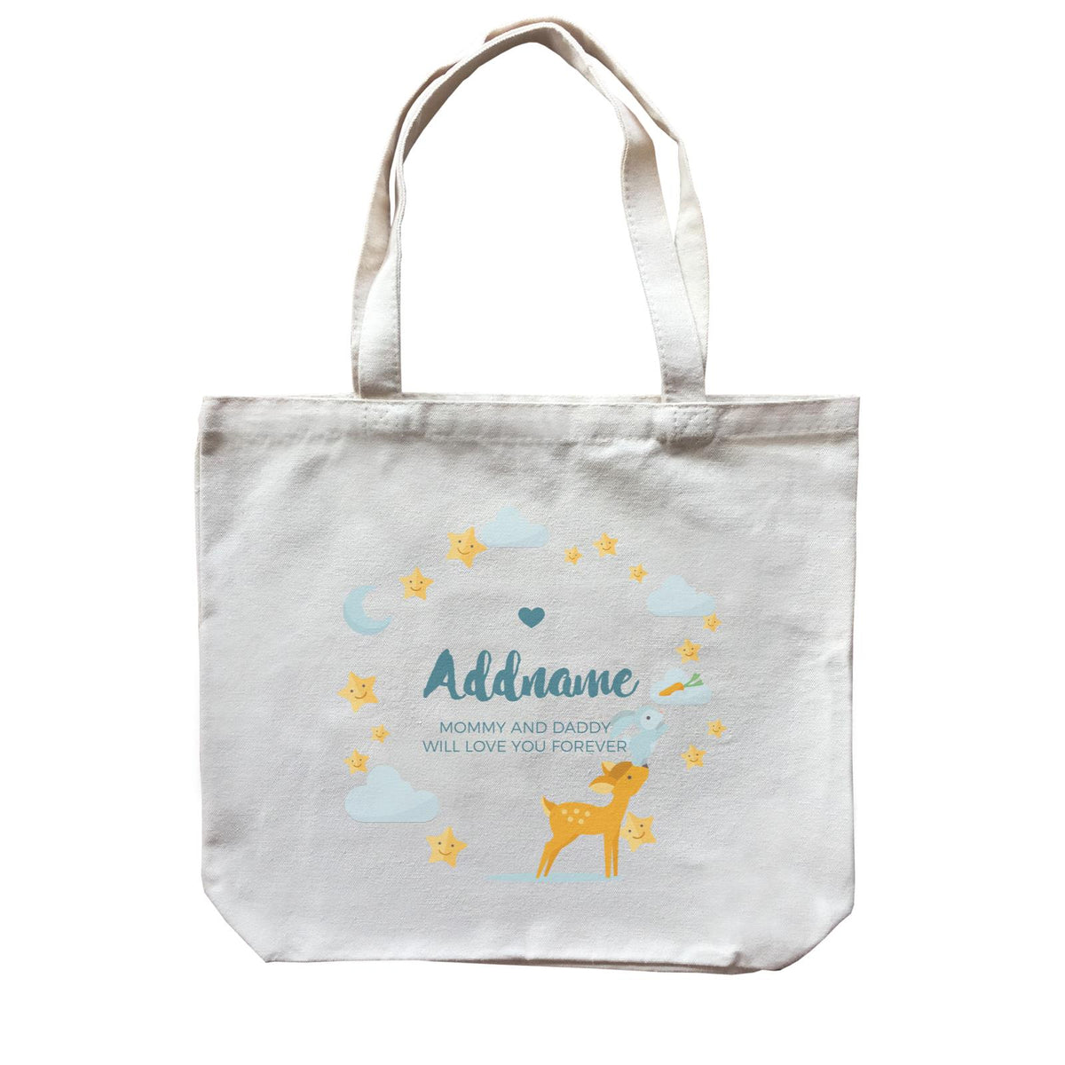 Cute Deer and Rabbit with Star and Moon Elements Personalizable with Name and Text Canvas Bag