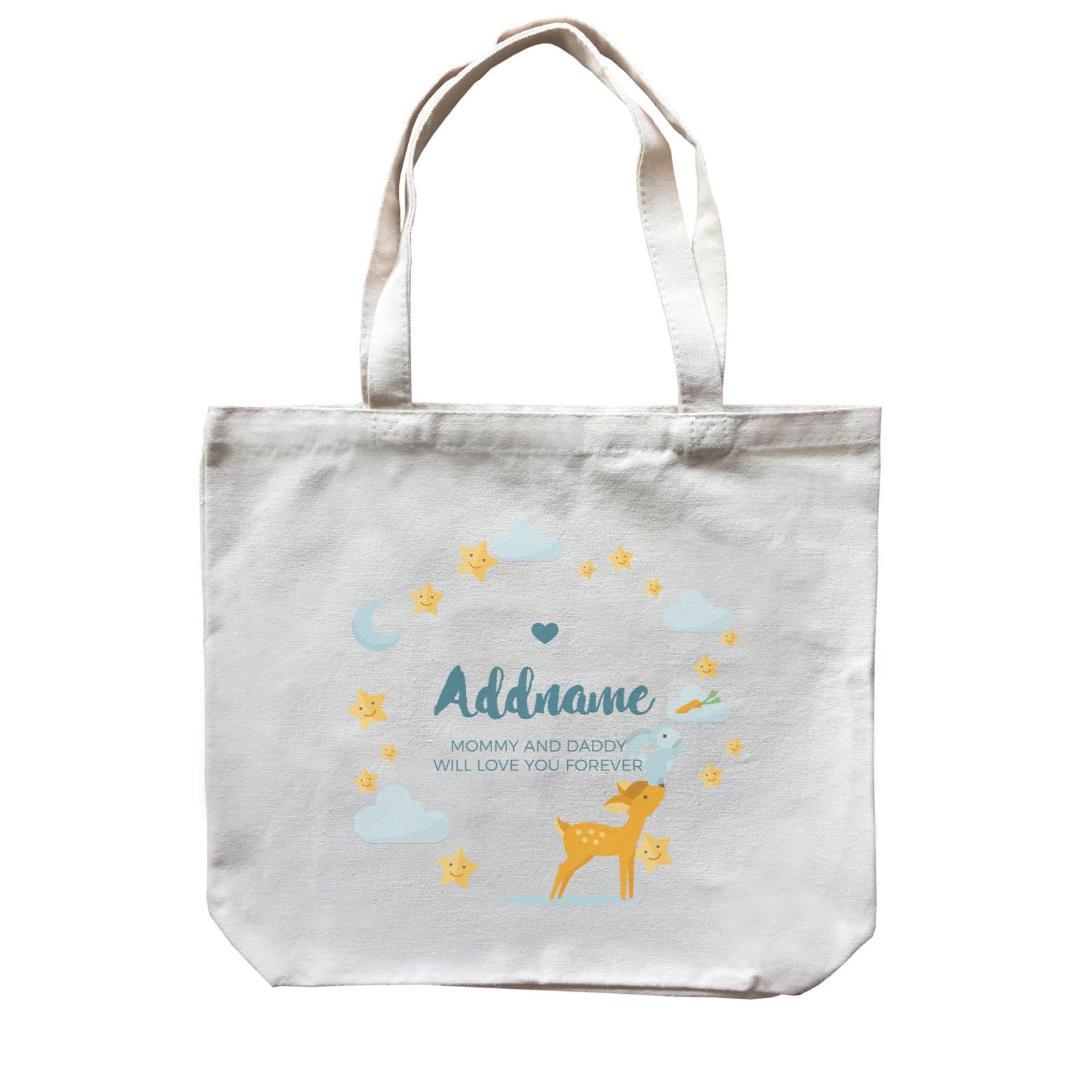 Cute Deer and Rabbit with Star and Moon Elements Personalizable with Name and Text Canvas Bag
