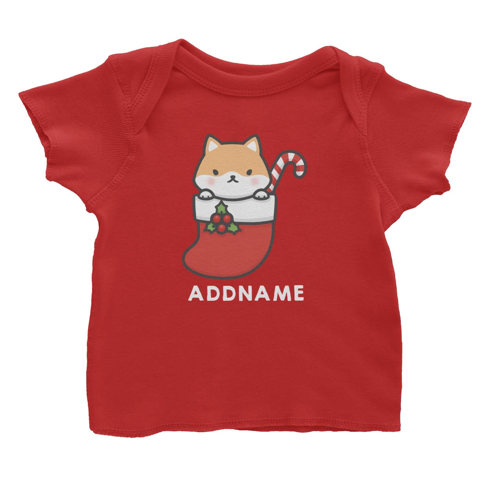 Xmas Cute Dog In Christmas Sock Addname Accessories Baby T-Shirt