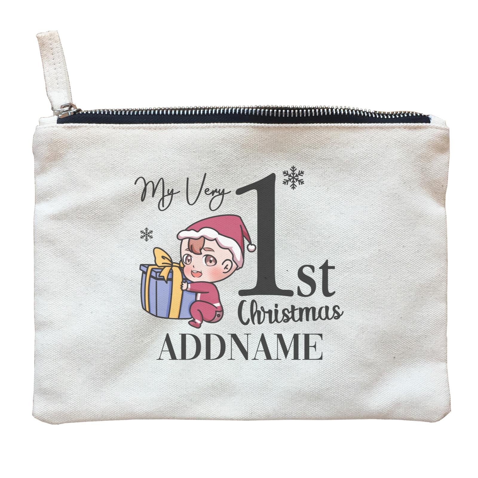 Xmas Christmas Chibi Family My Very 1st Christmas Baby Boy Holding Present Zipper Pouch