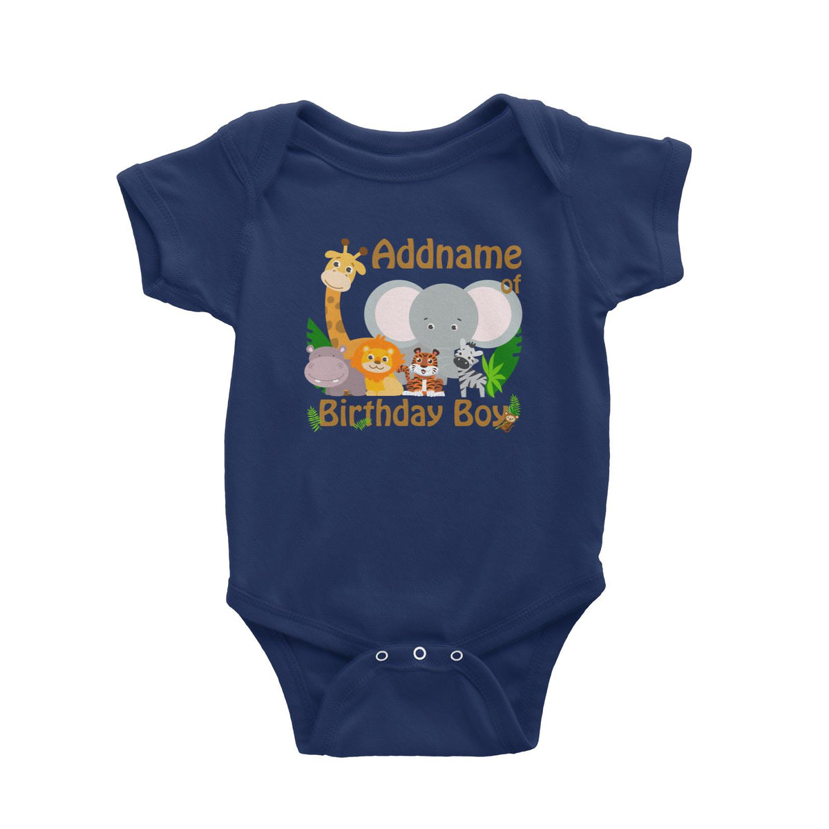Animal Safari Jungle Birthday Theme Addname of Birthday Boy Baby Romper