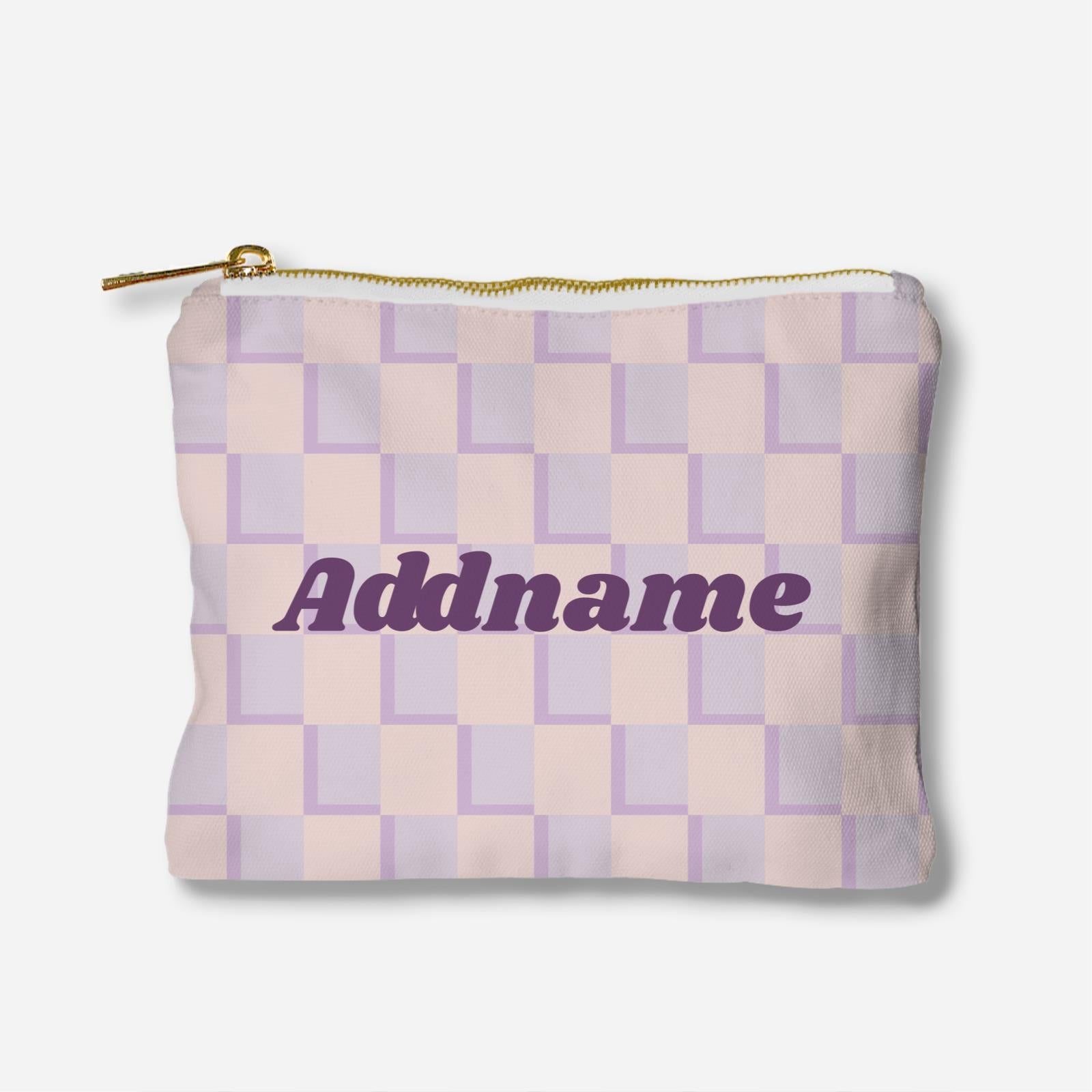 Checkered Series Full Print Zipper Pouch - Purple