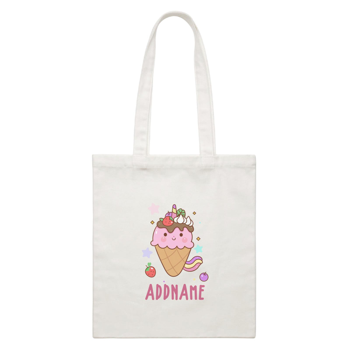 Unicorn And Princess Series Unicorn Ice Cream Addname White Canvas Bag