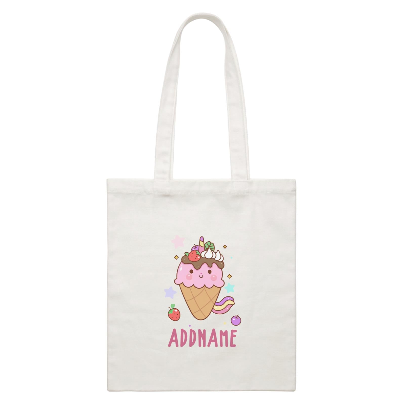 Unicorn And Princess Series Unicorn Ice Cream Addname White Canvas Bag