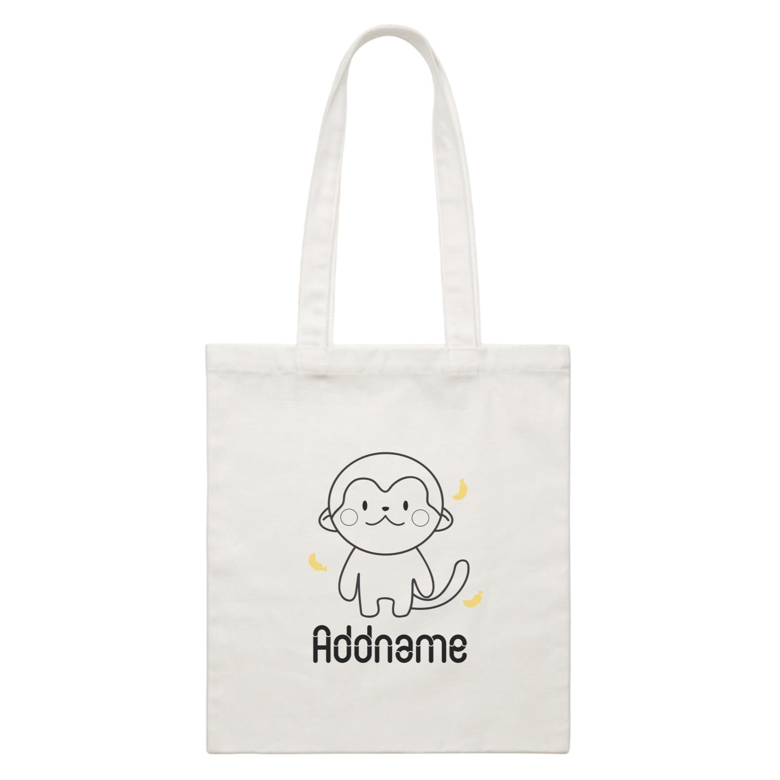 Coloring Outline Cute Hand Drawn Animals Furry Monkey Addname White White Canvas Bag