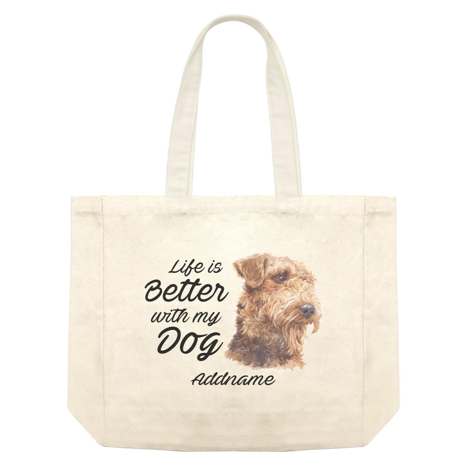 Watercolor Life is Better With My Dog Airedale Terrier Addname Shopping Bag