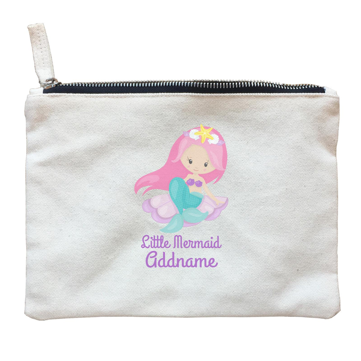 Little Mermaid Sitting Down on Big Seashell Addname Zipper Pouch