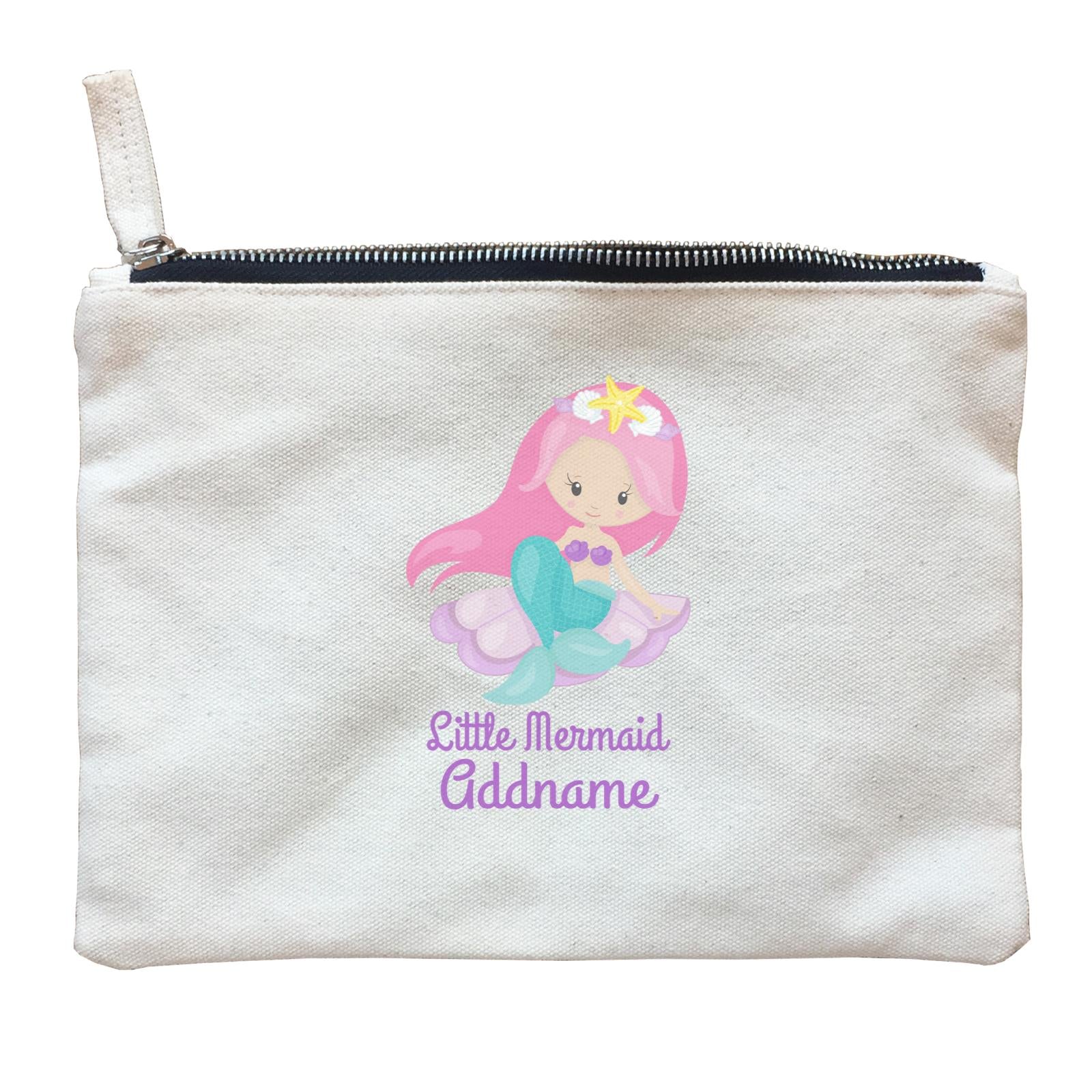 Little Mermaid Sitting Down on Big Seashell Addname Zipper Pouch