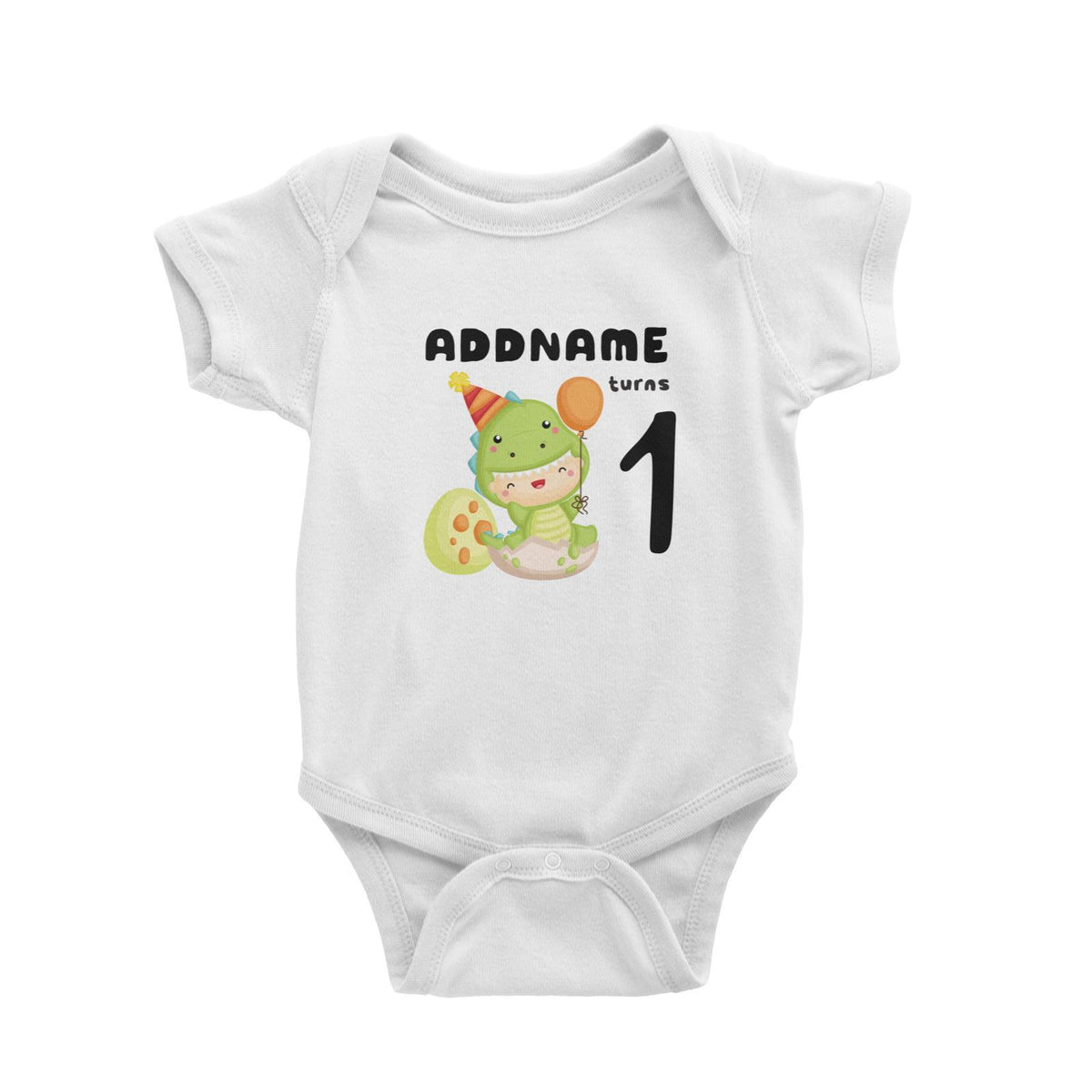 Birthday Dinosaur Happy Baby Wearing Dinosaur Suit Addname Turns 1 Baby Romper
