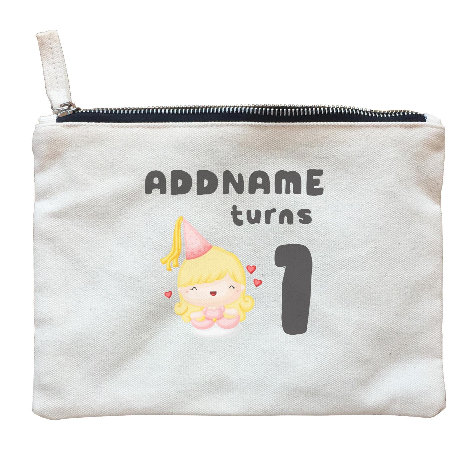 Birthday Royal Princess Girl Addname Turns 1 Zipper Pouch