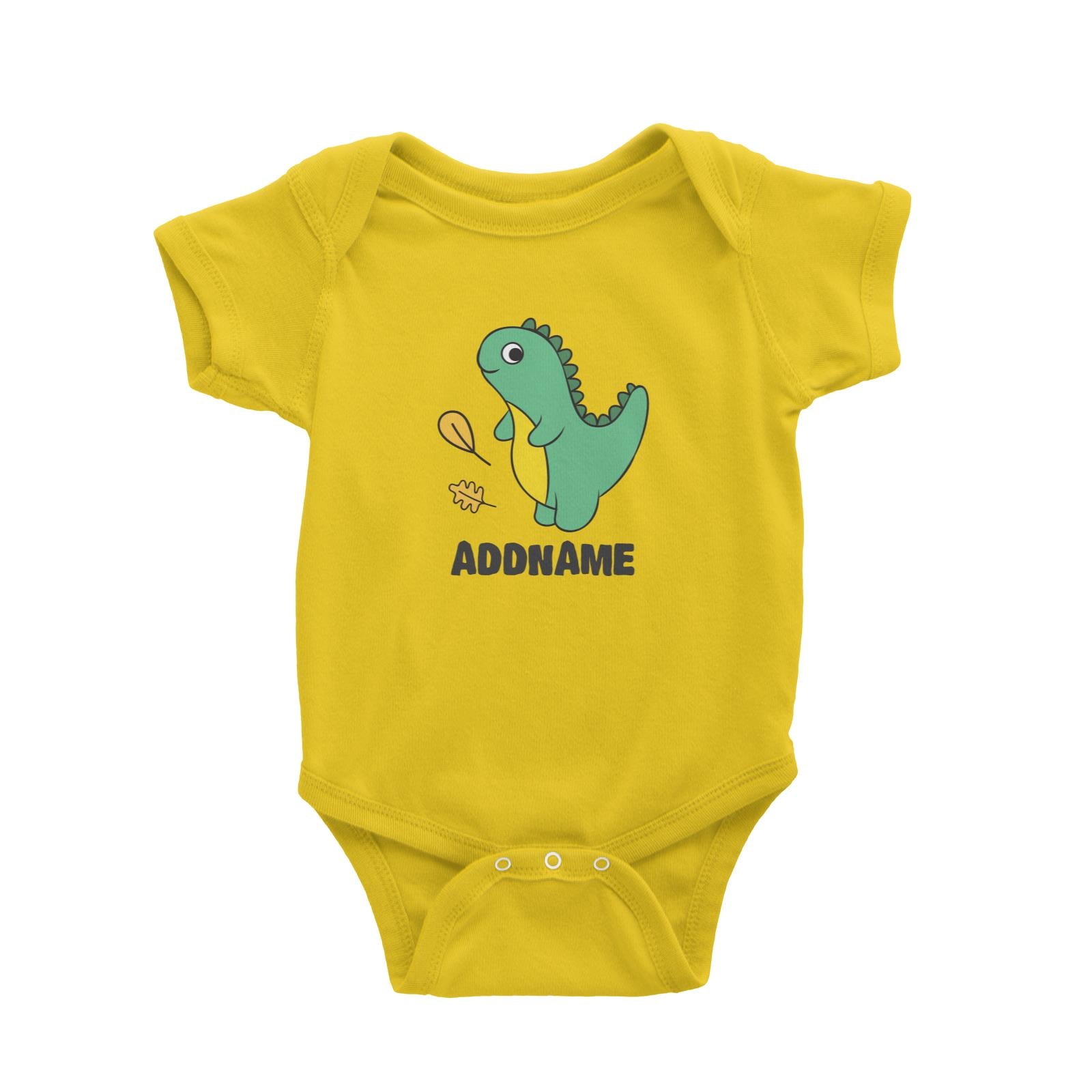Super Cute Dinosaur With Yellow Leaves Baby Romper
